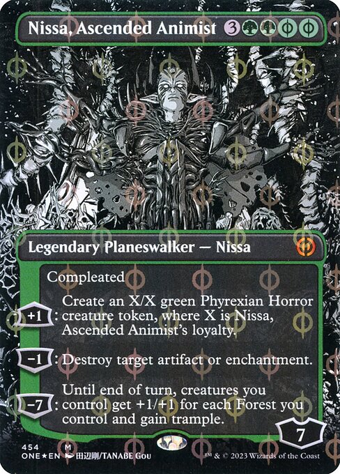 Nissa, Ascended Animist (Borderless) (Step-and-Compleat Foil) - Phyrexia: All Will Be One #454