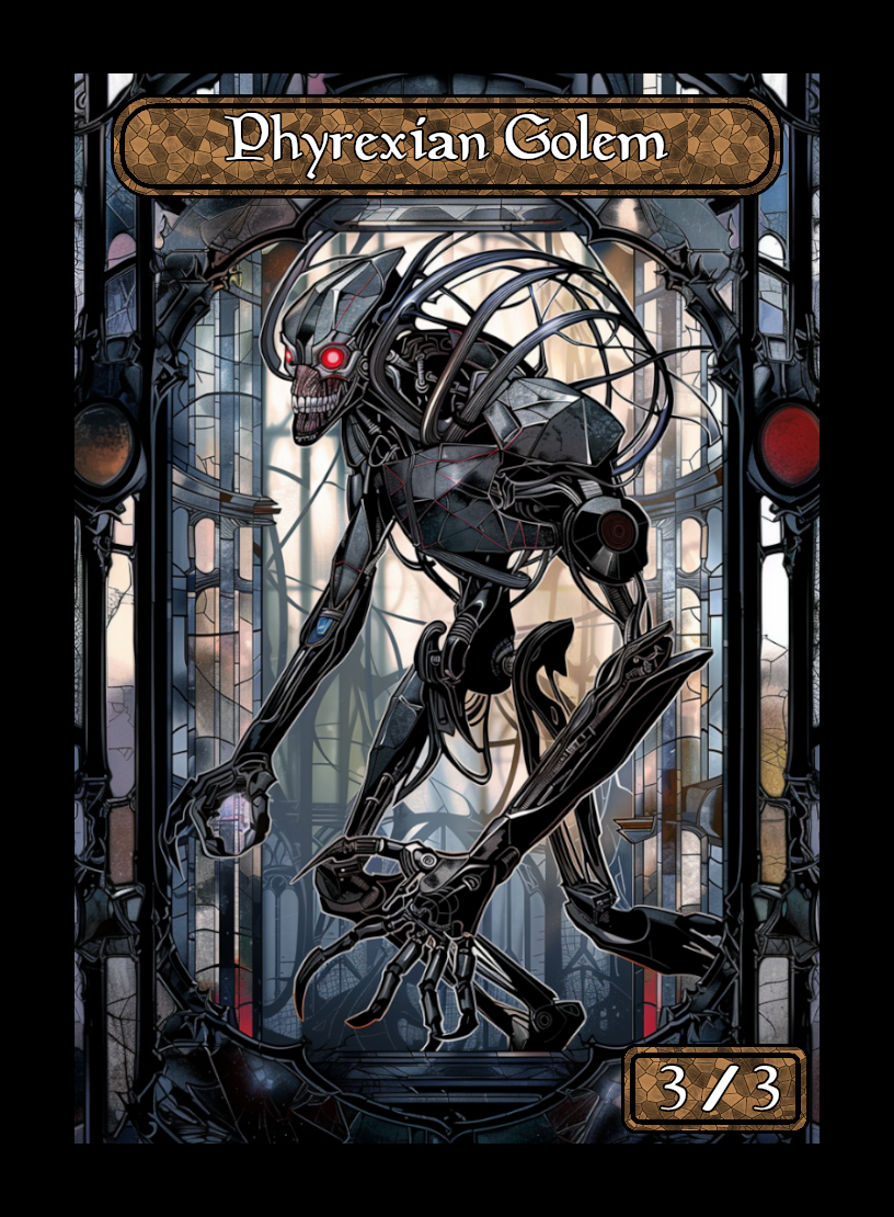 Phrexian Golem token - custom Stained Glass art design for tabletop gaming