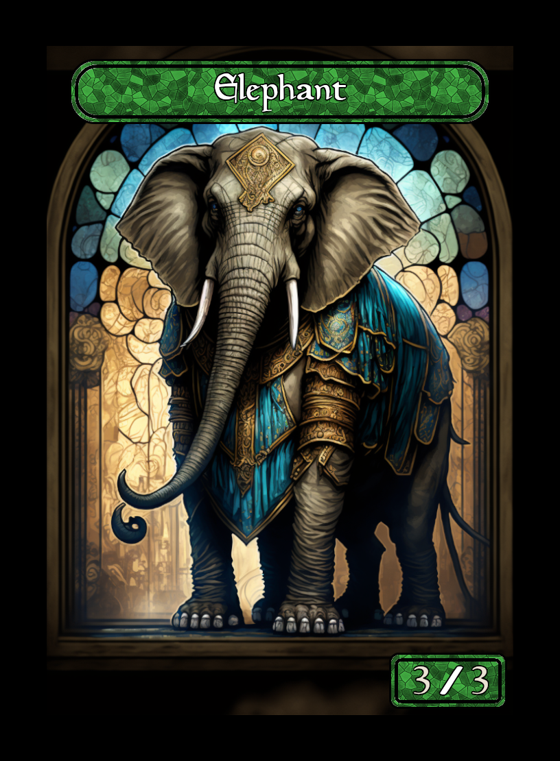 Elephant token - custom Stained Glass art design for tabletop gaming