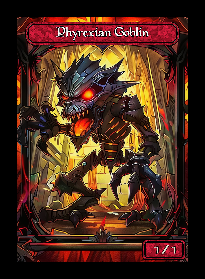 Phyrexian Goblin token - custom Stained Glass art design for tabletop gaming