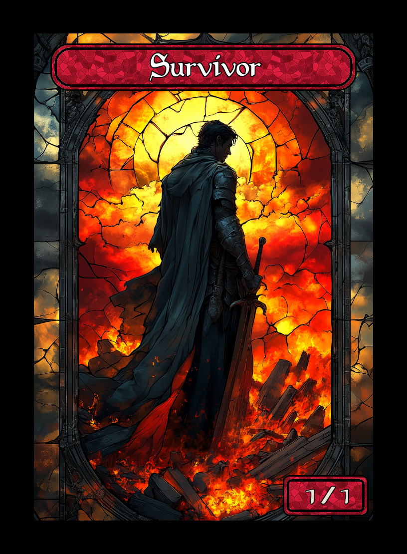 Survivor token - custom Stained Glass art design for tabletop gaming