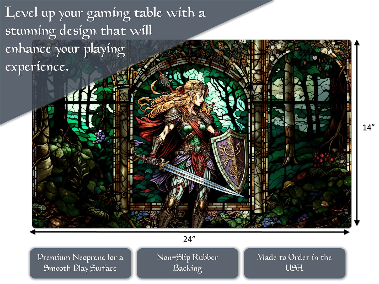 Elf Warrior Playmat Stained Glass 14" X 24" Playmat
