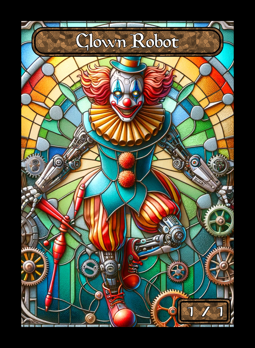 Clown Robot token - custom Stained Glass art design for tabletop gaming
