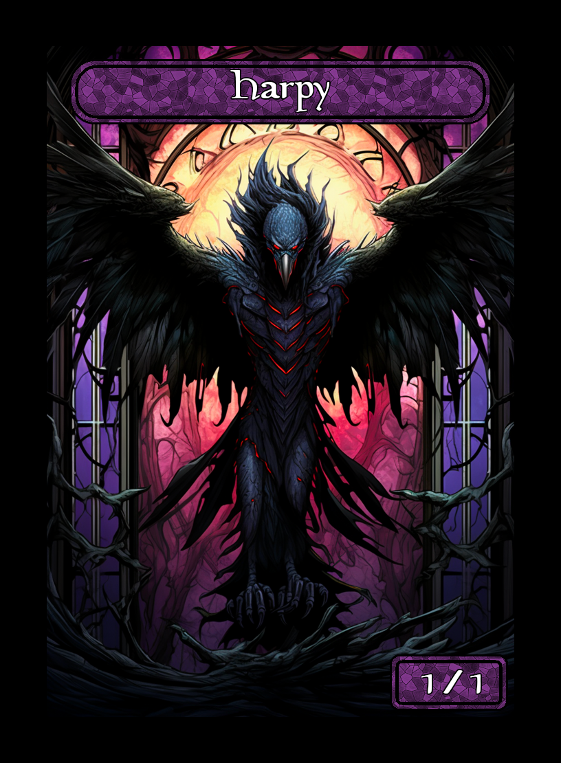 Harpy token - custom Stained Glass art design for tabletop gaming