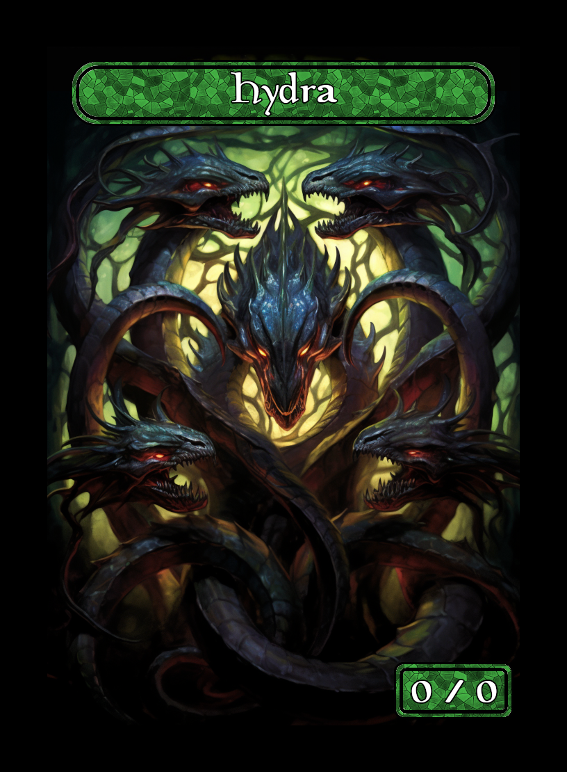 Hydra token - custom Stained Glass art design for tabletop gaming