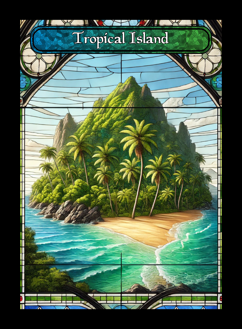 Tropical Island token - custom Stained Glass art design for tabletop gaming