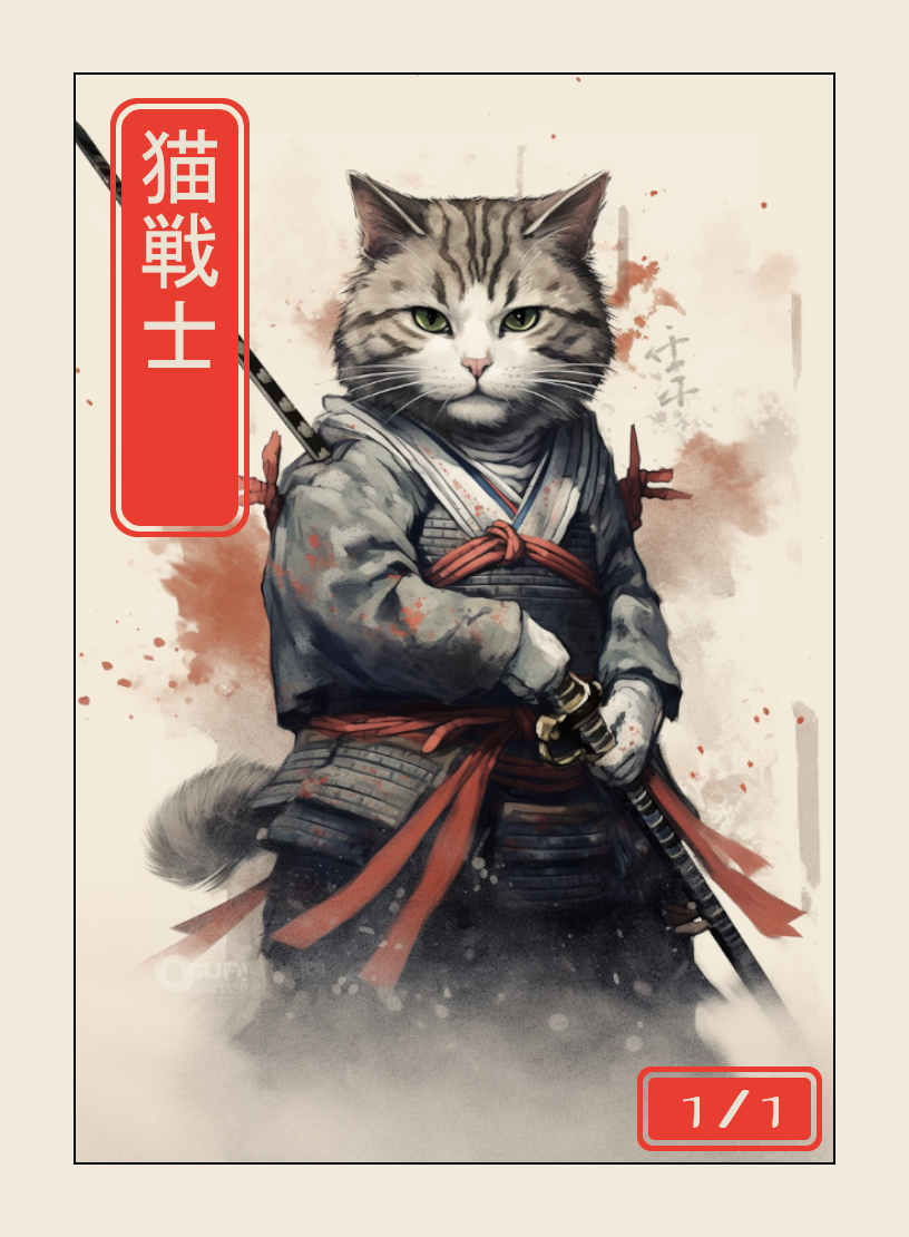 Cat Warrior token - custom Japanese art design for tabletop gaming
