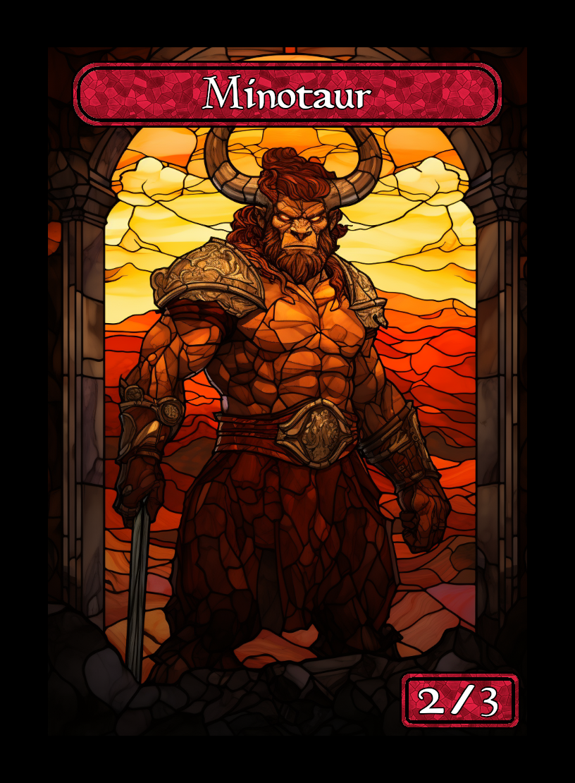 Minotaur token - custom Stained Glass art design for tabletop gaming