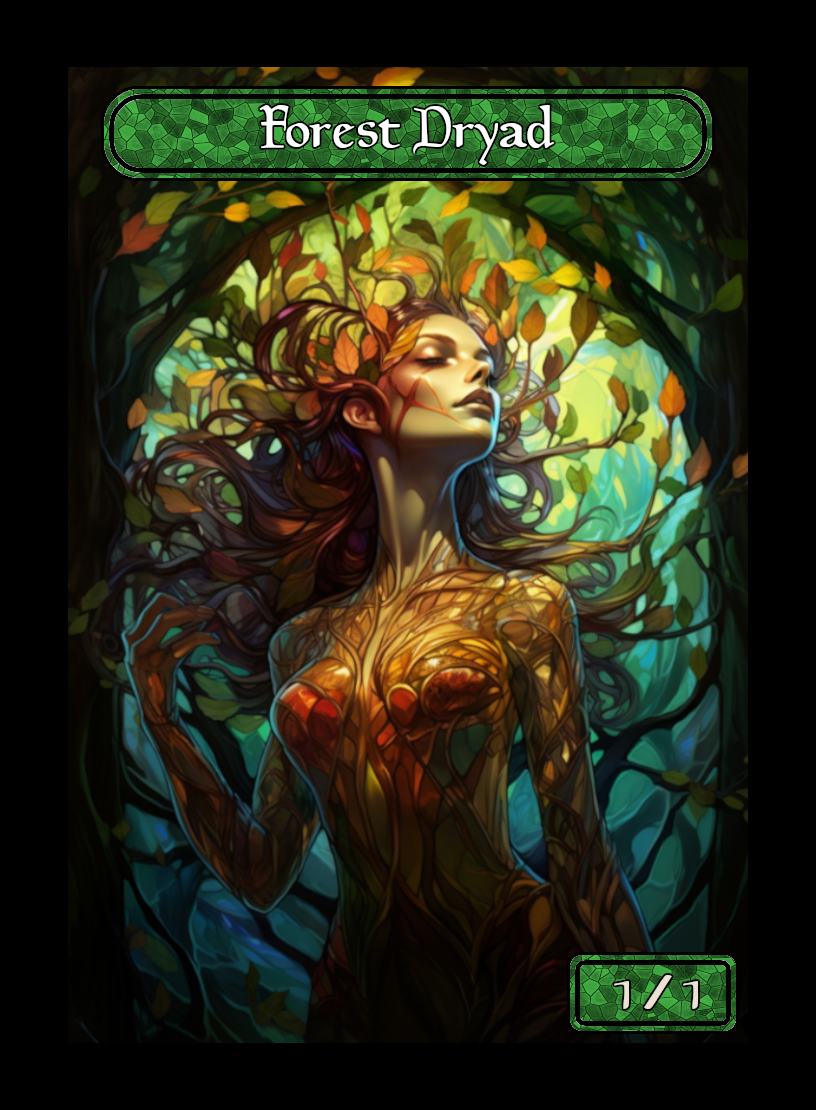 Forest_Dryad token - custom Stained Glass art design for tabletop gaming