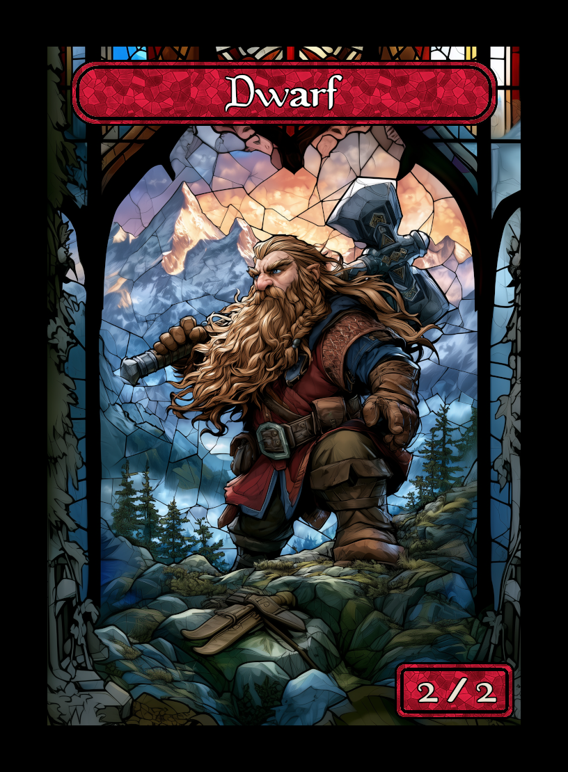 Dwarf token - custom Stained Glass art design for tabletop gaming