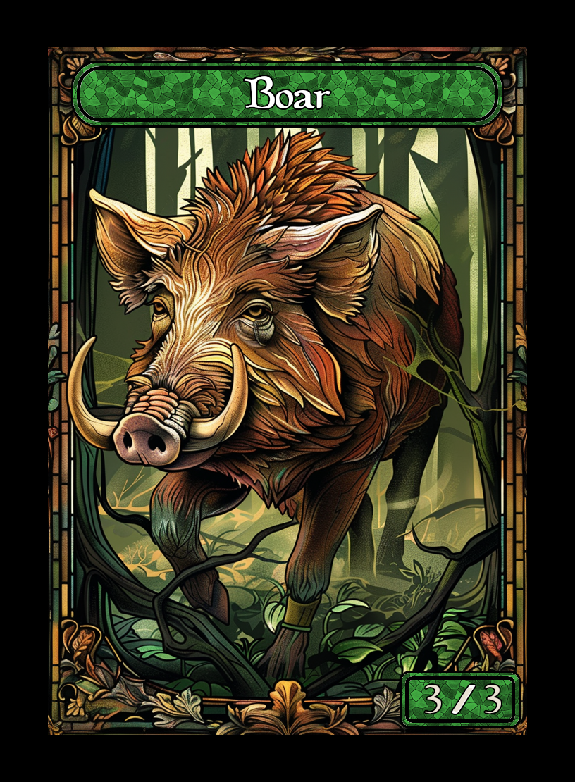 Boar token - custom Stained Glass art design for tabletop gaming