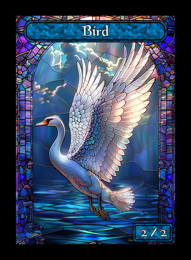 Bird token - custom Stained Glass art design for tabletop gaming