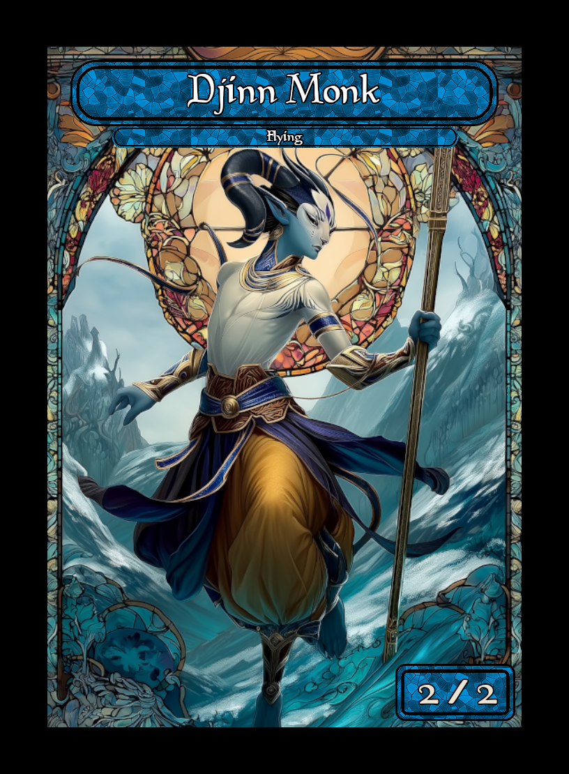 Djinn Monk token - custom Stained Glass art design for tabletop gaming