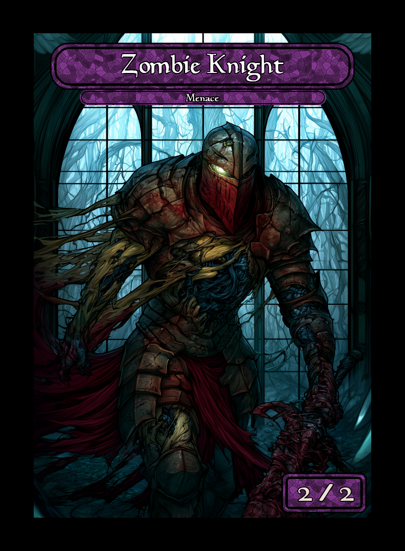 Zombie Knight token - custom Stained Glass art design for tabletop gaming