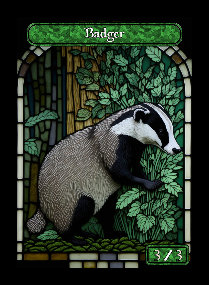 Badger token - custom Stained Glass art design for tabletop gaming