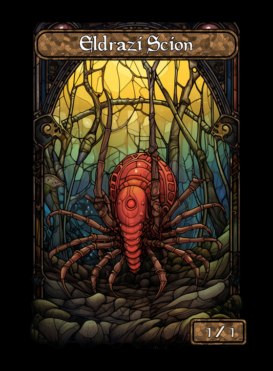 Eldrazi Scion token - custom Stained Glass art design for tabletop gaming