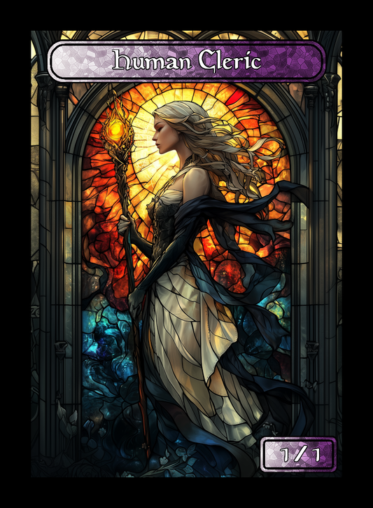 Human Cleric token - custom Stained Glass art design for tabletop gaming