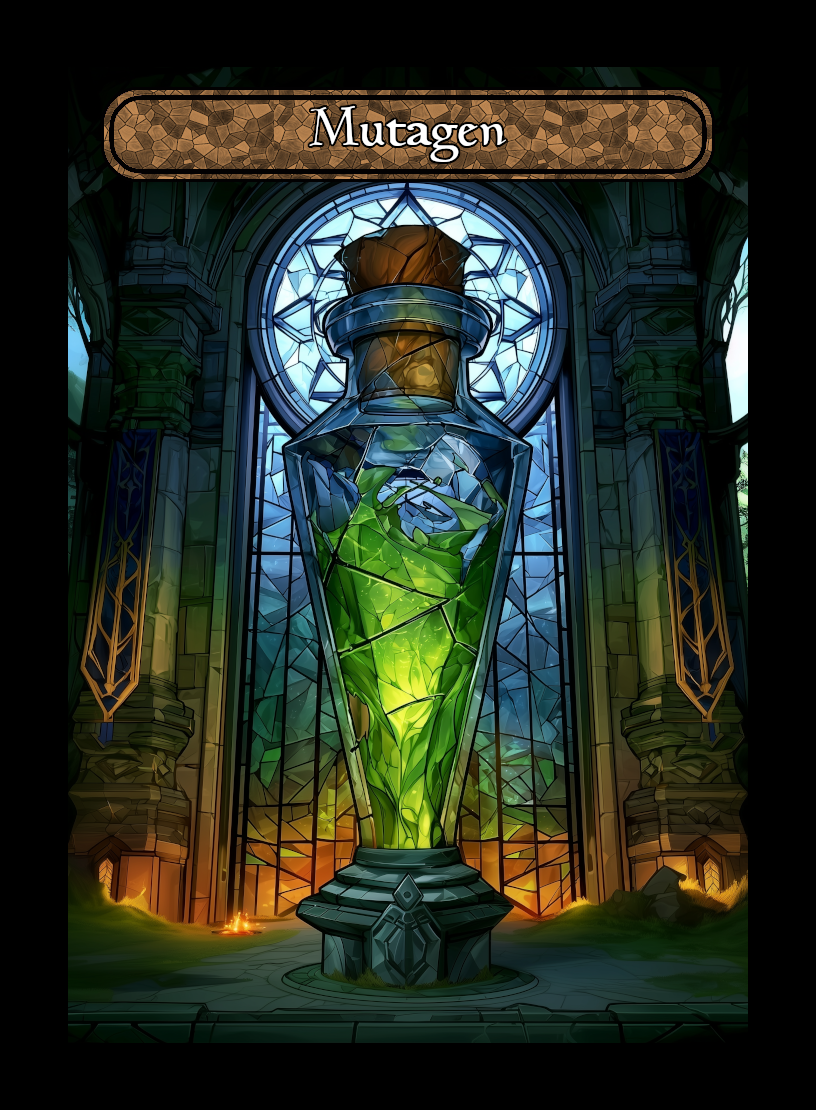 Mutagen token - custom Stained Glass art design for tabletop gaming