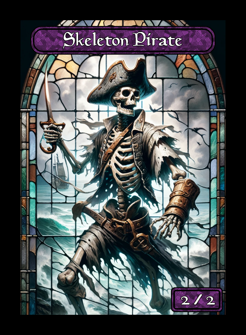 Skeleton Pirate token - custom Stained Glass art design for tabletop gaming