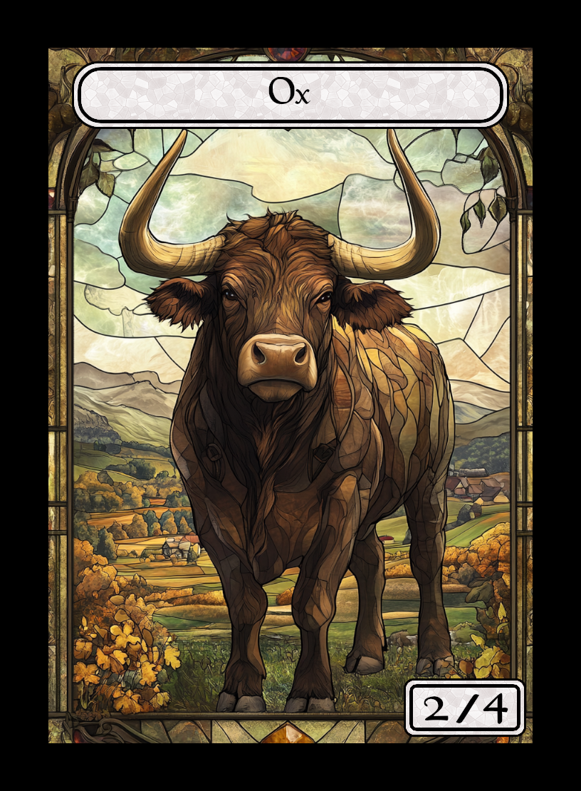 Ox token - custom Stained Glass art design for tabletop gaming
