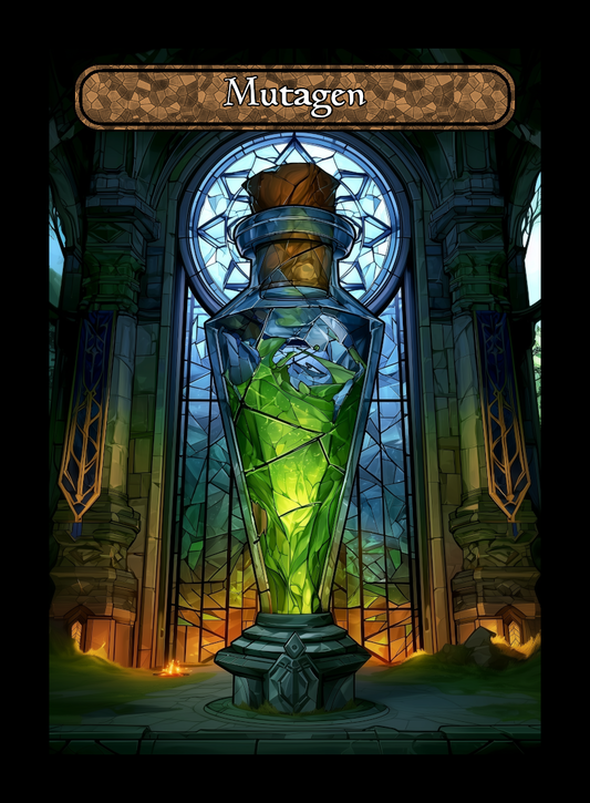 Mutagen token - custom Stained Glass art design for tabletop gaming
