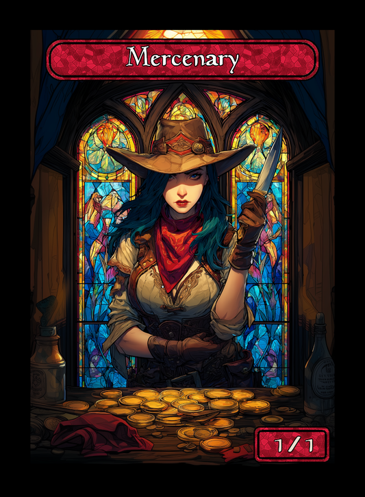 Mercenary token - custom Stained Glass art design for tabletop gaming