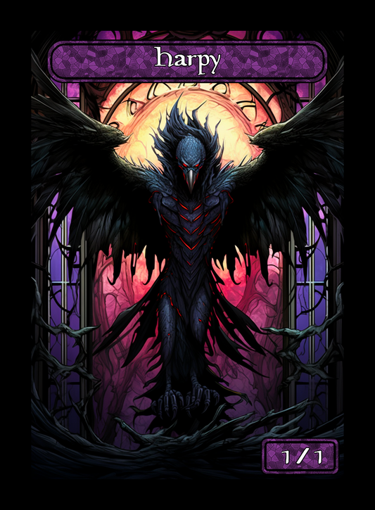 Harpy token - custom Stained Glass art design for tabletop gaming