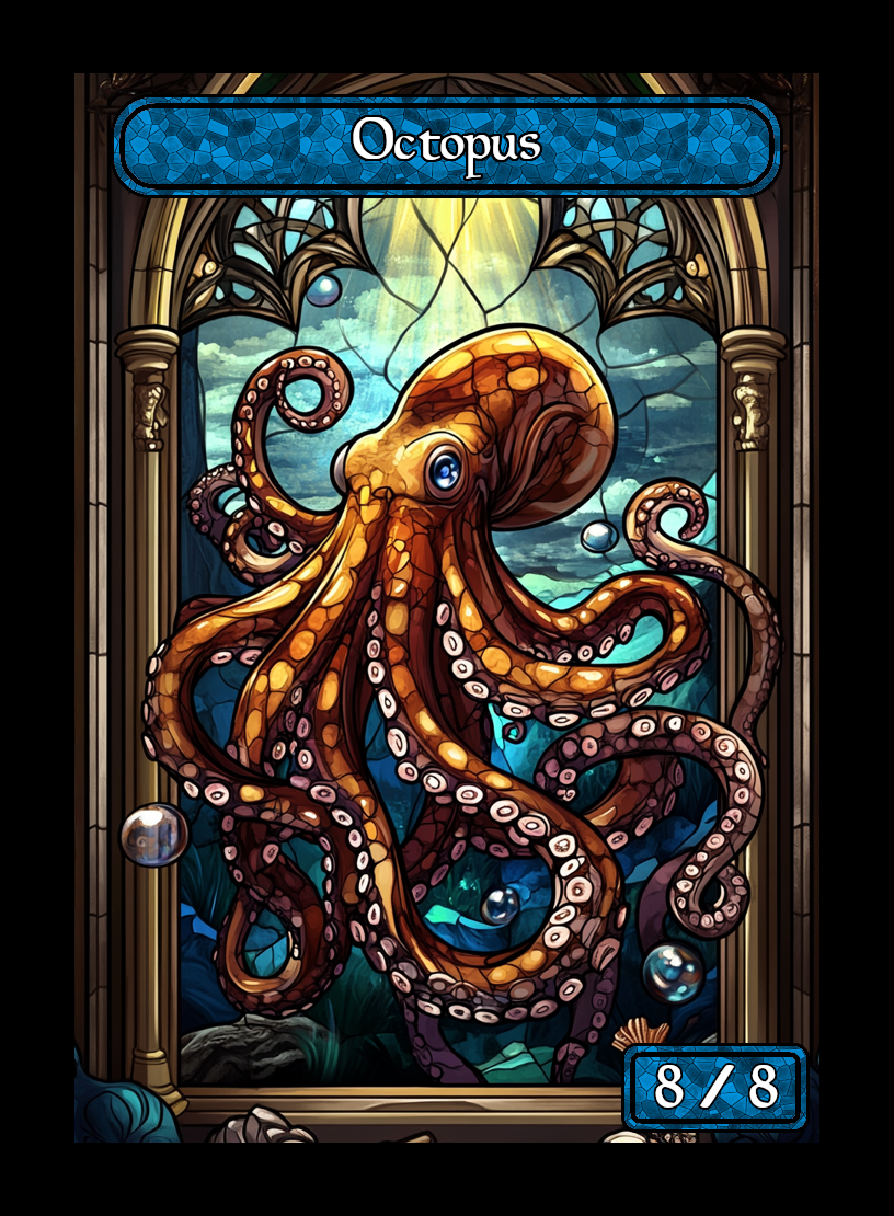Octopus token - custom Stained Glass art design for tabletop gaming