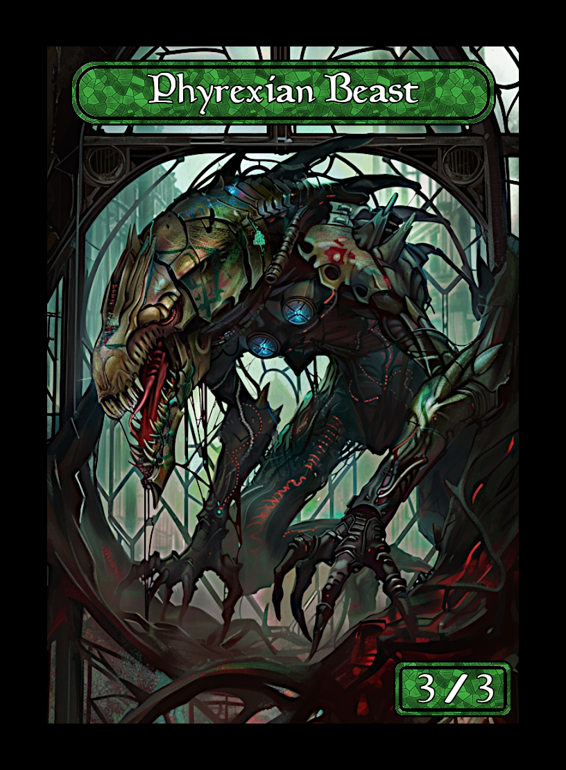 Phyrexian Beast token - custom Stained Glass art design for tabletop gaming
