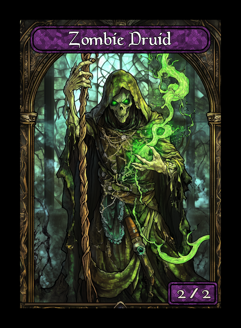 Zombie Druid token - custom Stained Glass art design for tabletop gaming