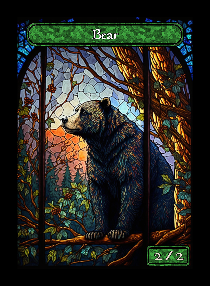 Bear token - custom Stained Glass art design for tabletop gaming