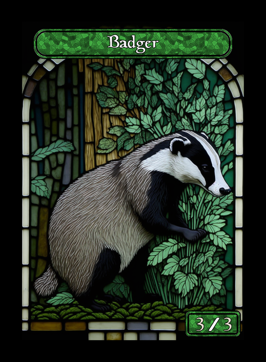 Badger token - custom Stained Glass art design for tabletop gaming