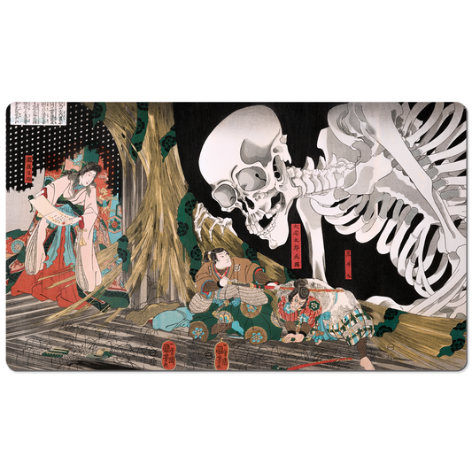 Mitsukuni Defying the Skeleton Specter 14" X 24" Playmat With Option for Magic Zone Layout For Edh And Commander