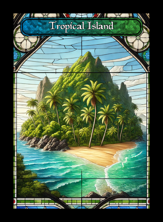 Tropical Island token - custom Stained Glass art design for tabletop gaming