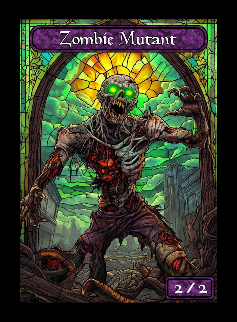 Zombie_Mutant token - custom Stained Glass art design for tabletop gaming