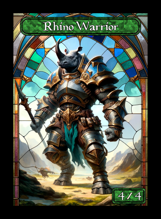 Rhino Warrior token - custom Stained Glass art design for tabletop gaming
