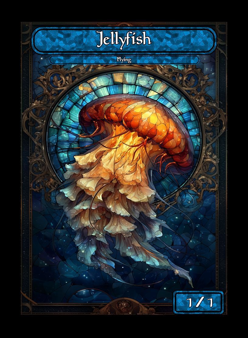 Jellyfish token - custom Stained Glass art design for tabletop gaming