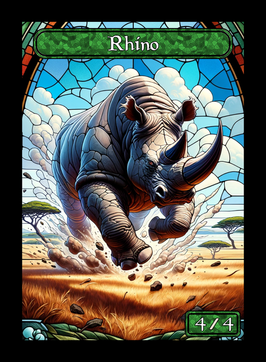 Rhino token - custom Stained Glass art design for tabletop gaming