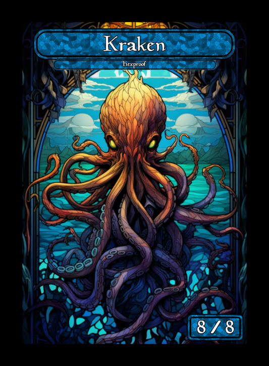 Kraken token - custom Stained Glass art design for tabletop gaming