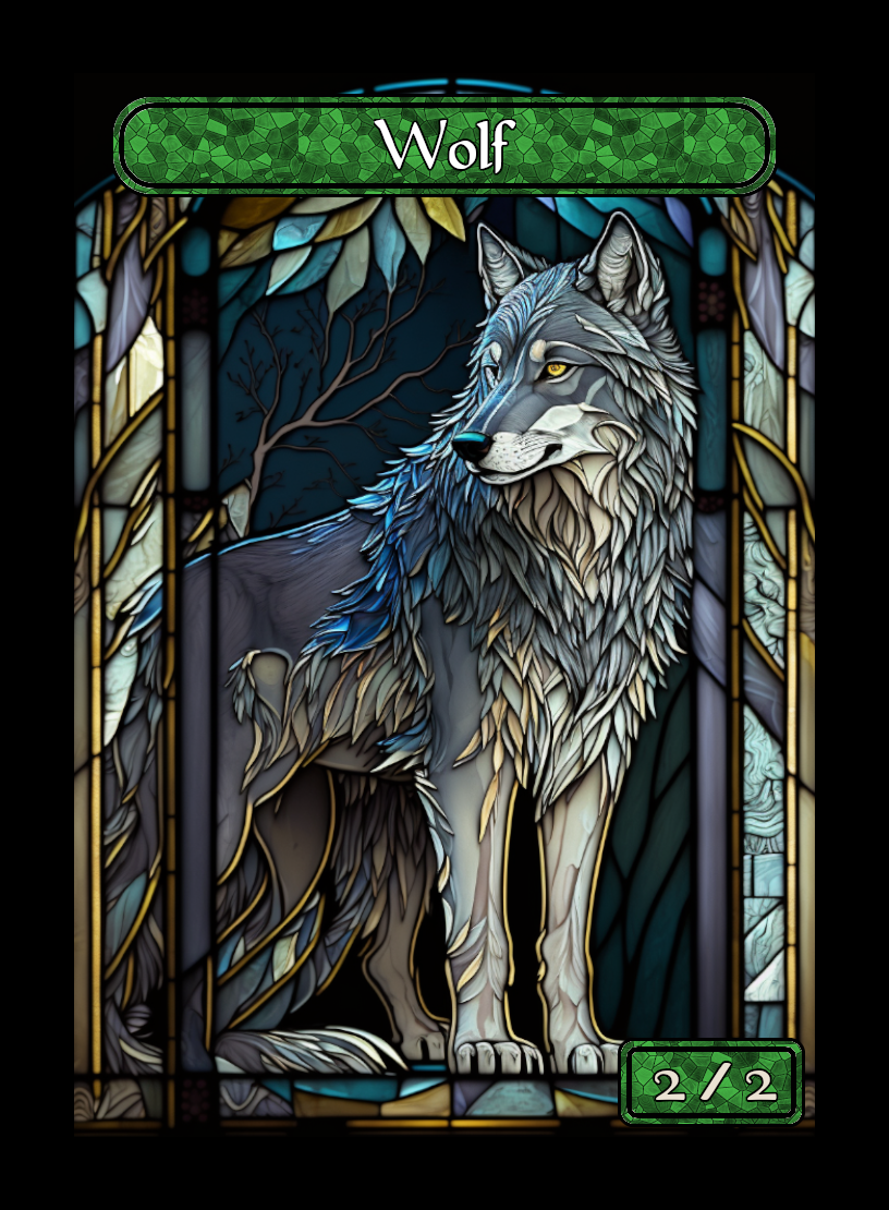 Wolf token - custom Stained Glass art design for tabletop gaming