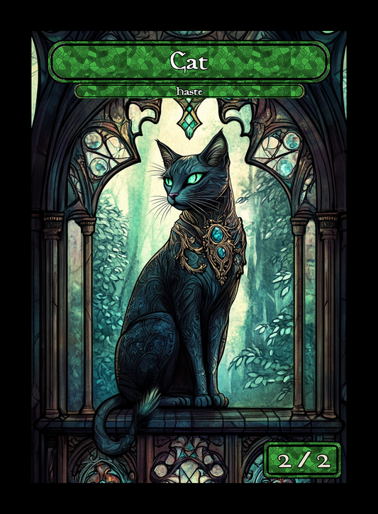 Cat token - custom Stained Glass art design for tabletop gaming