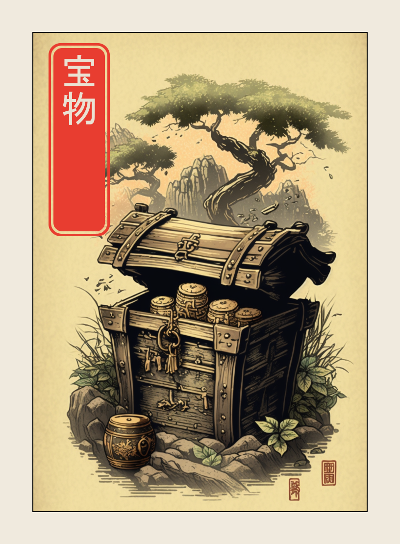 Treasure token - custom Japanese art design for tabletop gaming