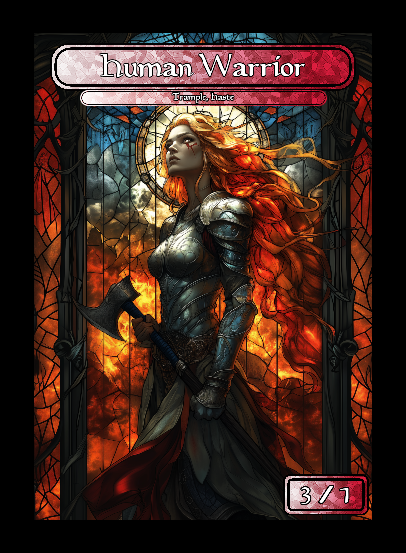 Human Warrior token - custom Stained Glass art design for tabletop gaming