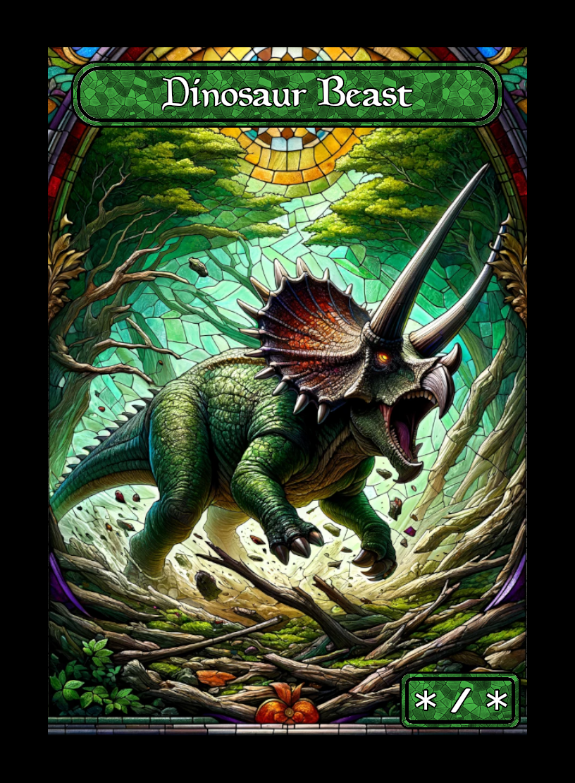 Dinosaur Beast token - custom Stained Glass art design for tabletop gaming