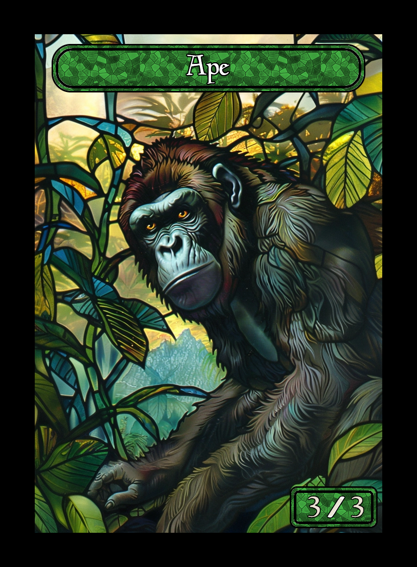 Ape token - custom Stained Glass art design for tabletop gaming
