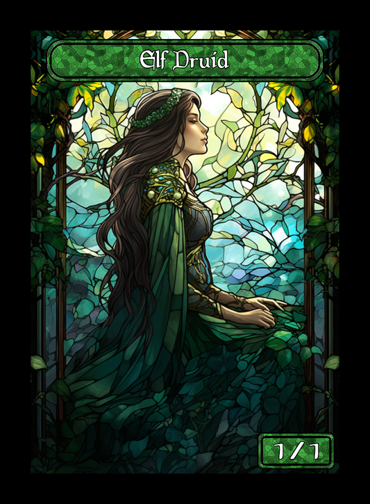 Elf Druid token - custom Stained Glass art design for tabletop gaming