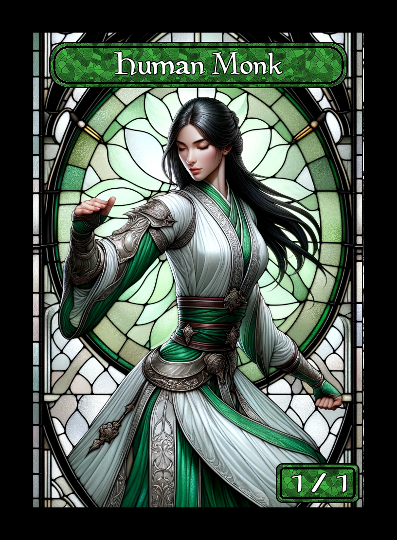 Human Monk token - custom Stained Glass art design for tabletop gaming