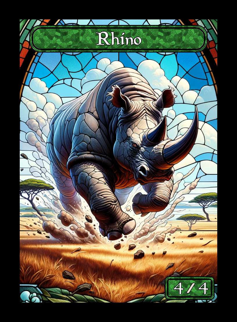 Rhino token - custom Stained Glass art design for tabletop gaming