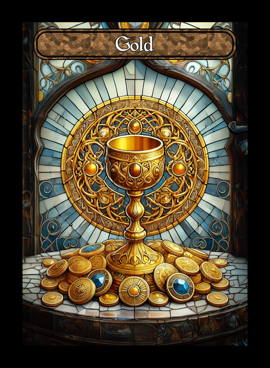 Gold token - custom Stained Glass art design for tabletop gaming