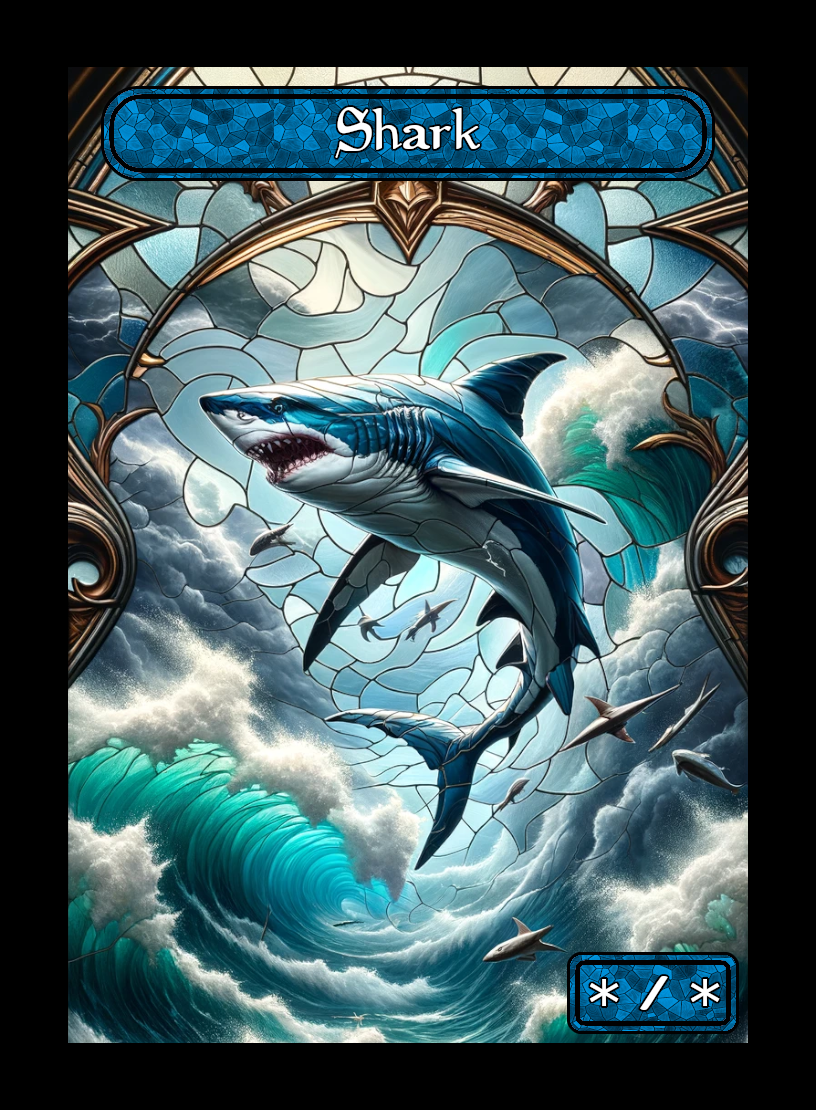 Shark token - custom Stained Glass art design for tabletop gaming